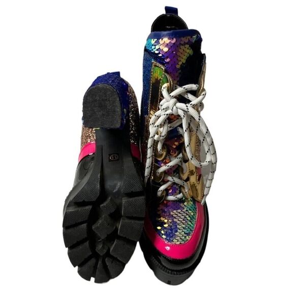 Cape Robbin Sequin Metallic Glitter Boot Heels Lace Up Rave Party Cosplay US 5.5 - Picture 7 of 11
